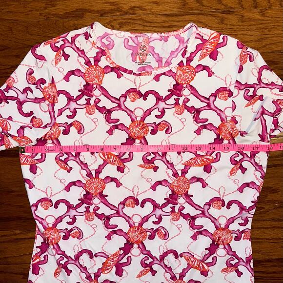 Lands’ End Short Sleeve Crew Neck Coral Shells Swim Tee Rash Guard Size Small - Picture 8 of 9